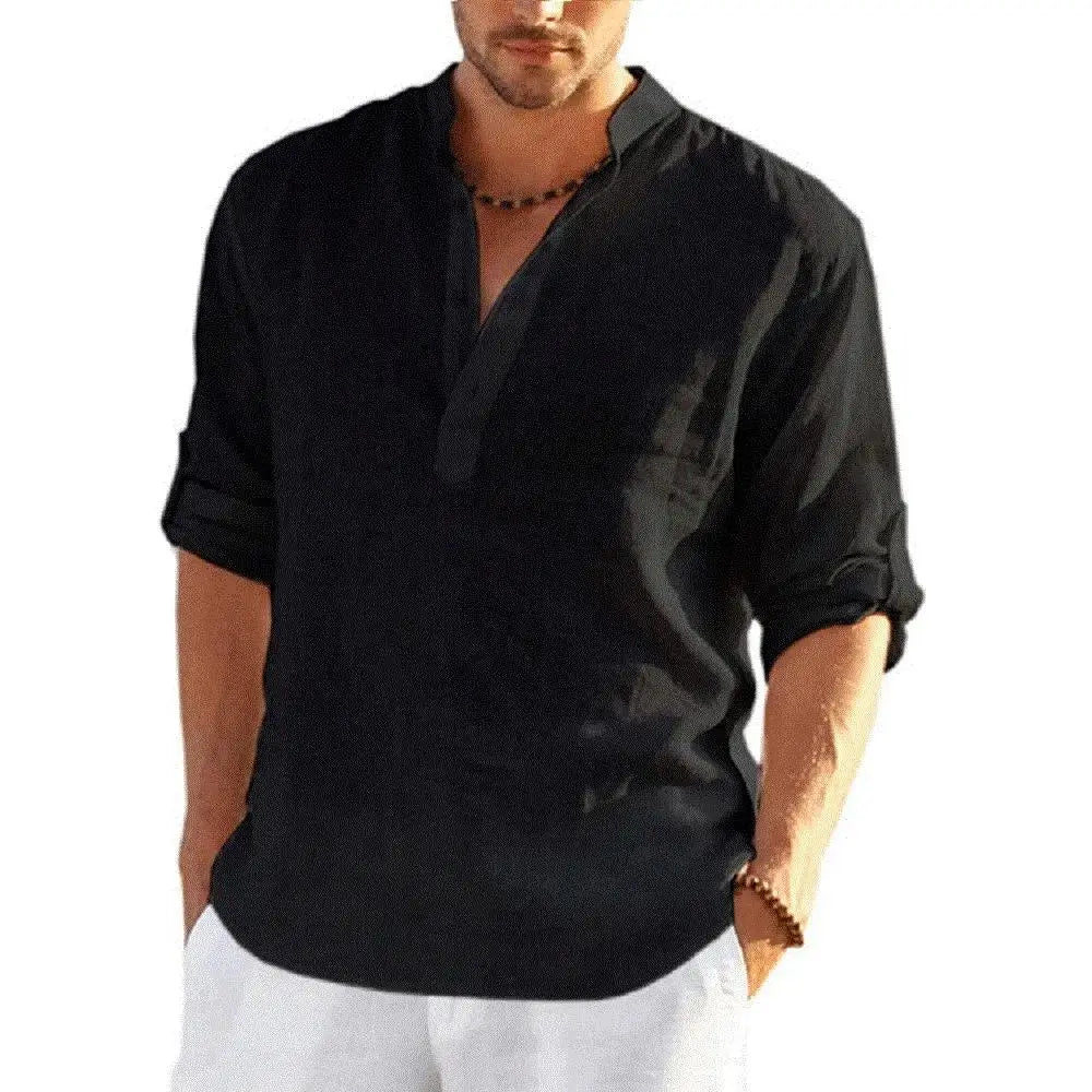 Camicetta casual da uomo nuova Camicia di lino in cotone Magliette larghe Maglietta a maniche lunghe Primavera Autunno Casual Camicie da uomo belle