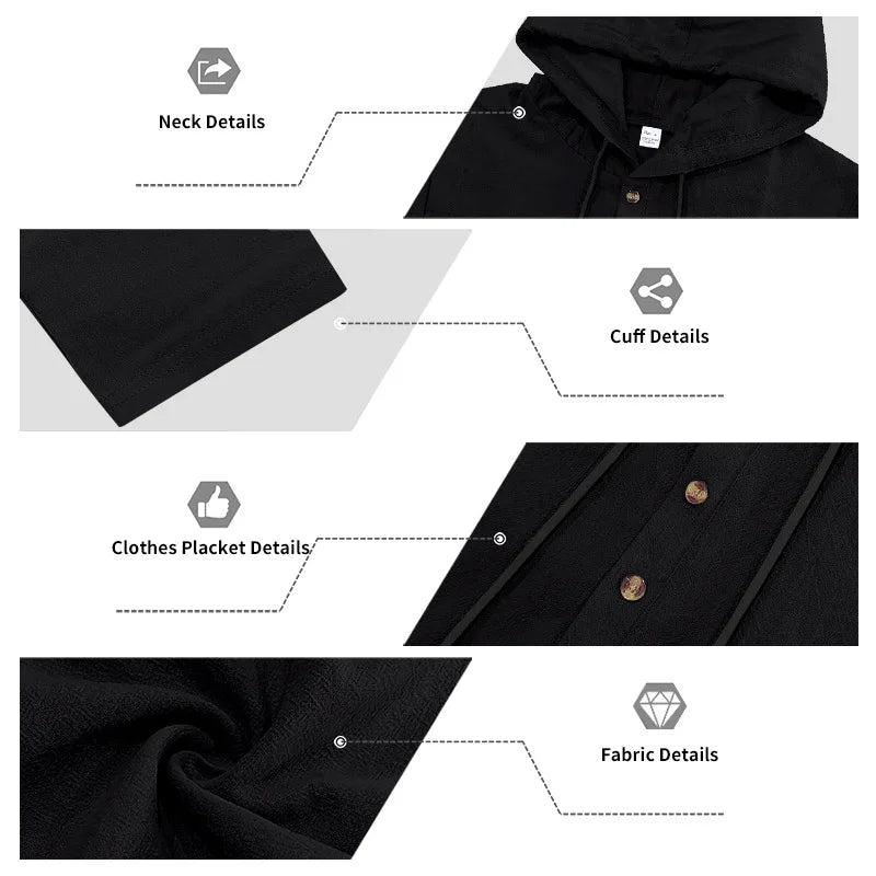 Completo Uomo in Lino econ Cappuccio – Camicia Manica Lunga e Pantaloni Casual per Primavera e Autunno