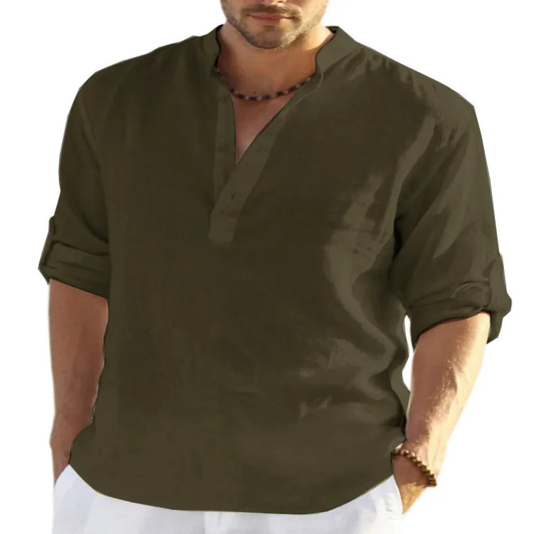 Camicetta casual da uomo nuova Camicia di lino in cotone Magliette larghe Maglietta a maniche lunghe Primavera Autunno Casual Camicie da uomo belle