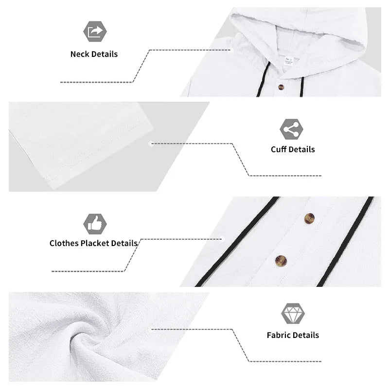 Completo Uomo in Lino econ Cappuccio – Camicia Manica Lunga e Pantaloni Casual per Primavera e Autunno