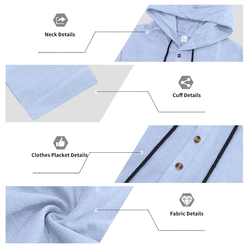 Completo Uomo in Lino econ Cappuccio – Camicia Manica Lunga e Pantaloni Casual per Primavera e Autunno