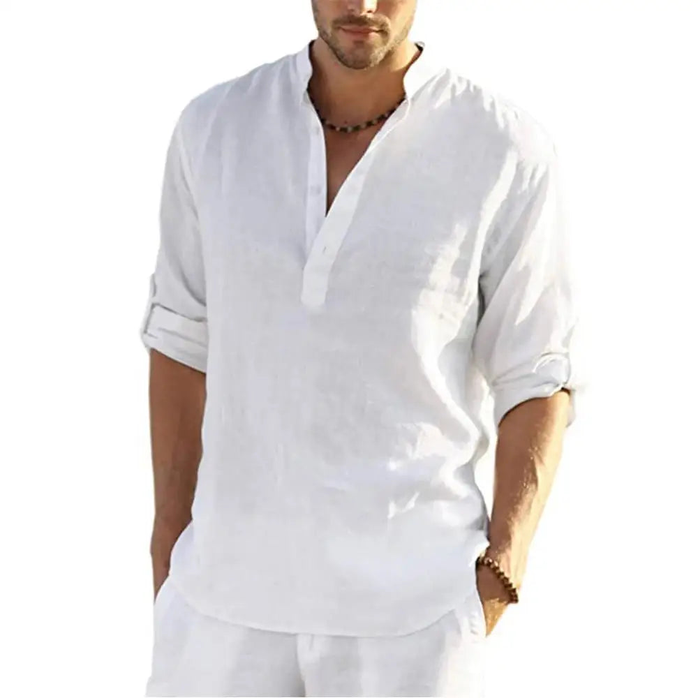 Camicetta casual da uomo nuova Camicia di lino in cotone Magliette larghe Maglietta a maniche lunghe Primavera Autunno Casual Camicie da uomo belle