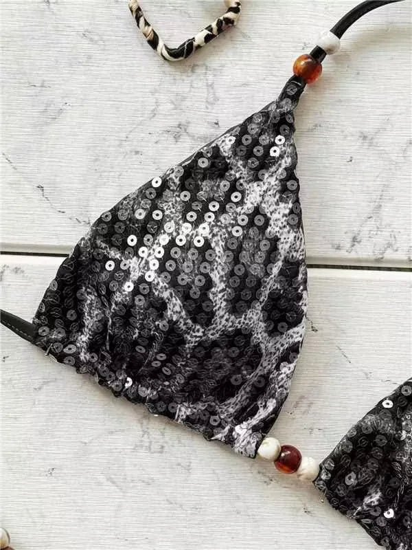 Bikini Leopardato con Paillettes e Spalline 2026 - Costume da Bagno Donna Due Pezzi