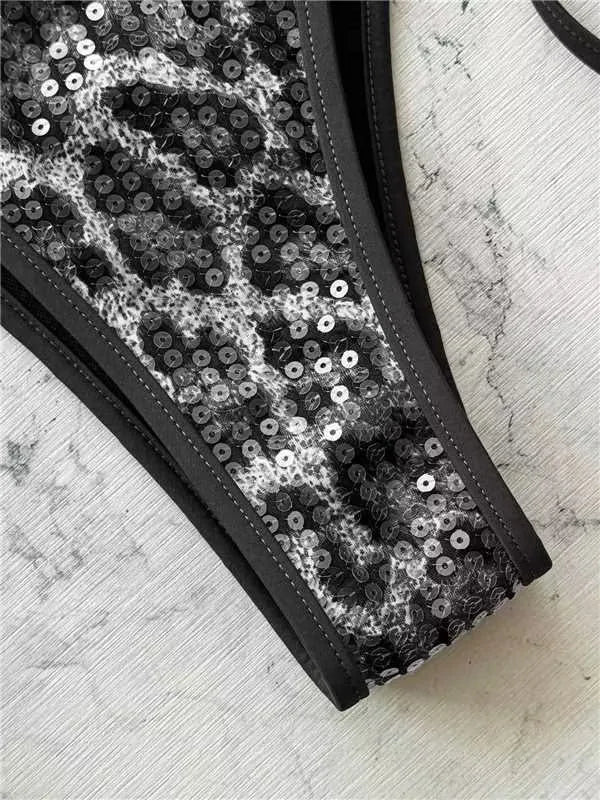 Bikini Leopardato con Paillettes e Spalline 2026 - Costume da Bagno Donna Due Pezzi