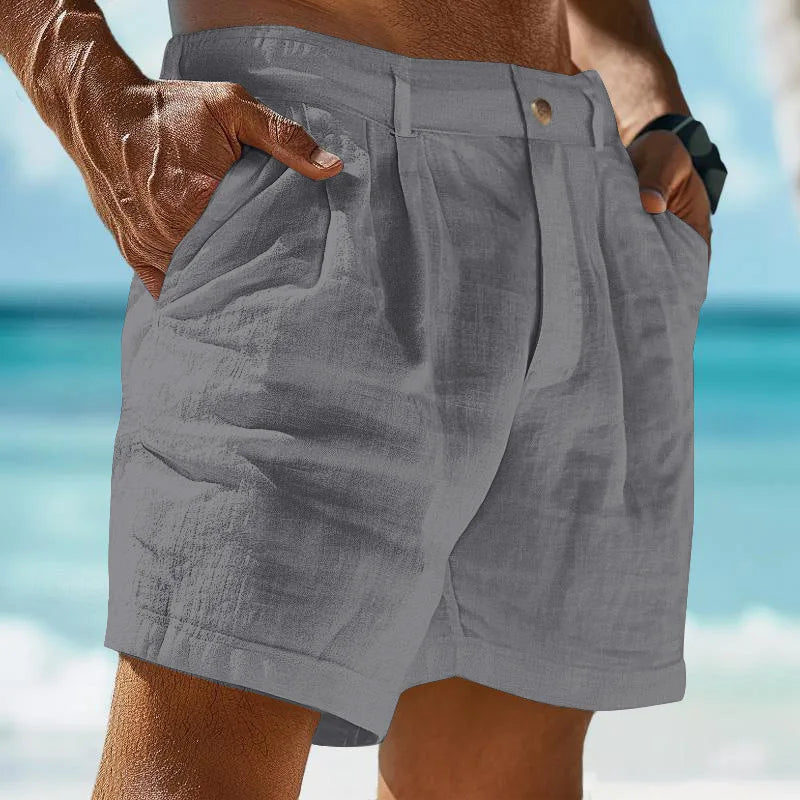 Pantaloncini Estivi 2026 in Cotone e Lino da Uomo, Tinta Unita, Casual, con Bottoni e Tasche, Comodi per la Spiaggia e il Tempo Libero