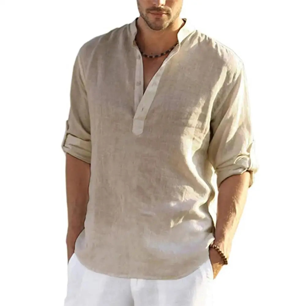 Camicetta casual da uomo nuova Camicia di lino in cotone Magliette larghe Maglietta a maniche lunghe Primavera Autunno Casual Camicie da uomo belle