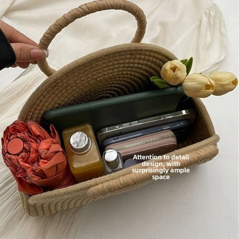 Borsa a mano intrecciata di tendenza 2026 da donna, versatile e spaziosa, mini borsa a tracolla alla moda, popolare, grande capacità